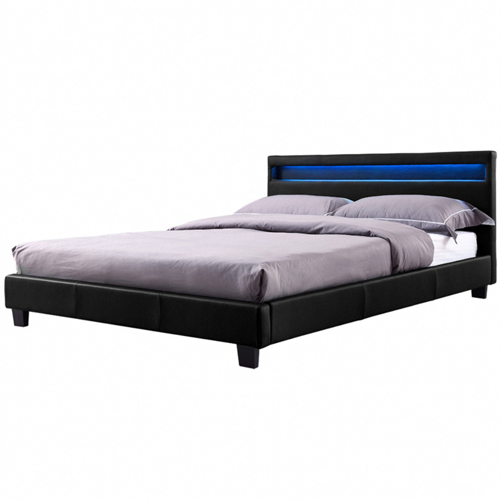 Home Detail Canis Double Black Faux Leather Bed Frame with LED Image 2