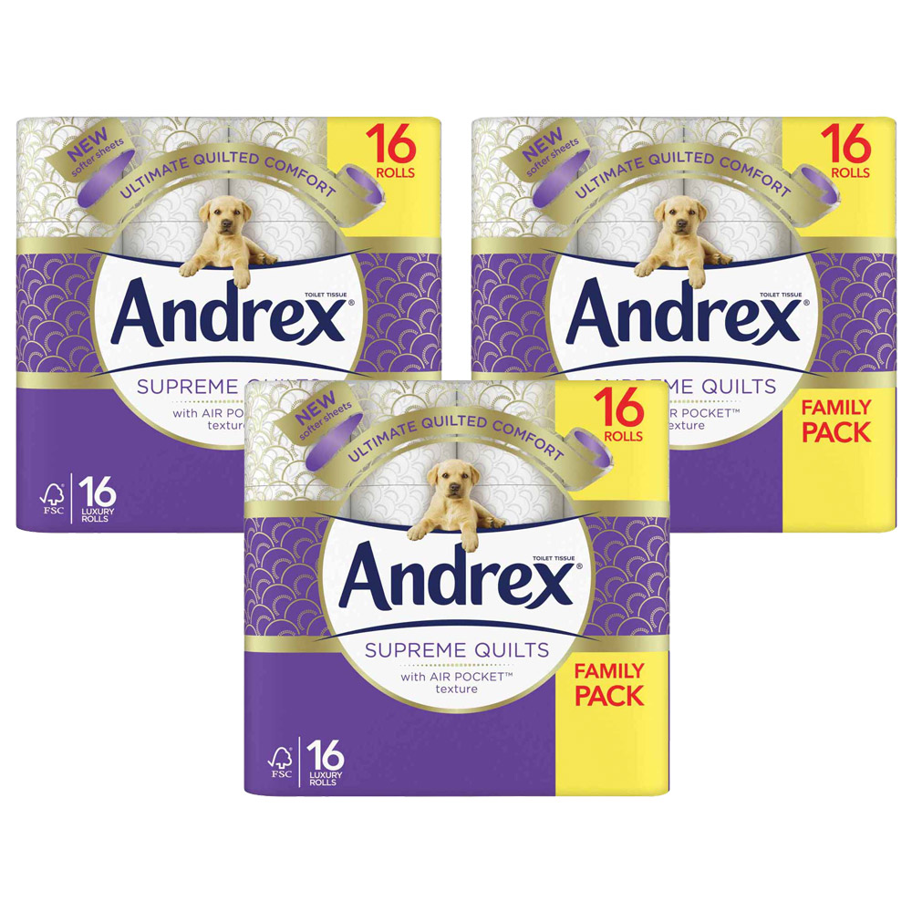 Andrex Supreme Quilts Toilet Tissue 3 Ply Case of 3 x 16 Rolls Image 1