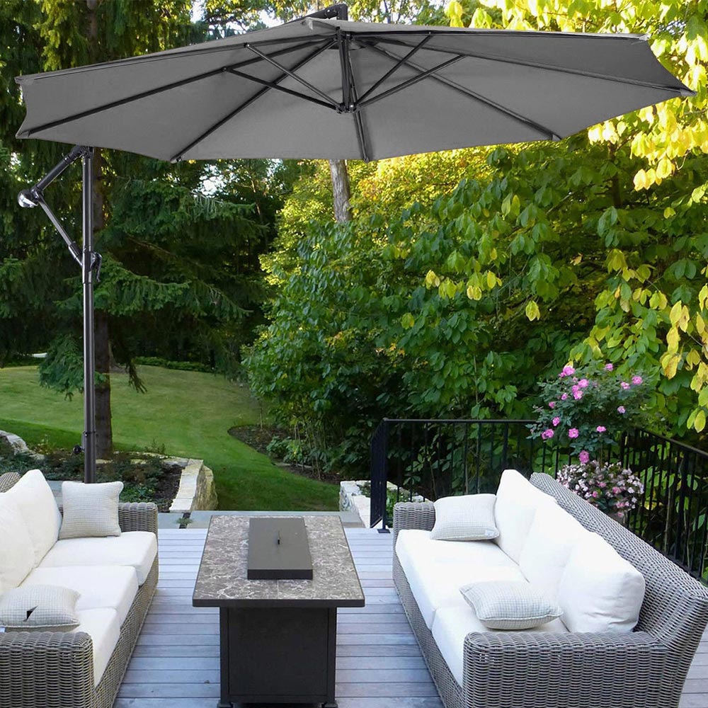 Living and Home Light Grey Garden Cantilever Parasol with Round Base 3m Image 5