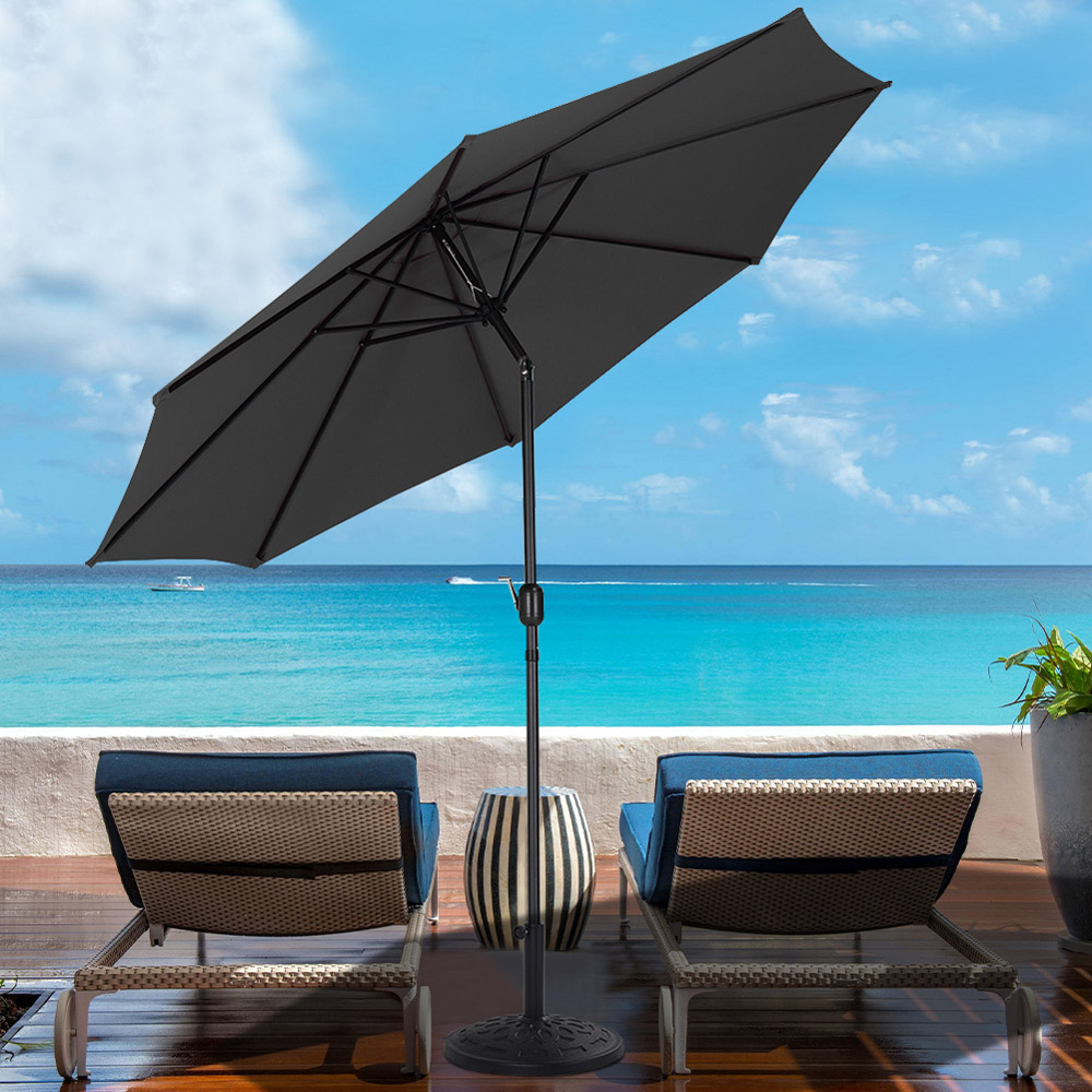 Living and Home Black Round Crank Tilt Parasol with Round Base 3m Image 2