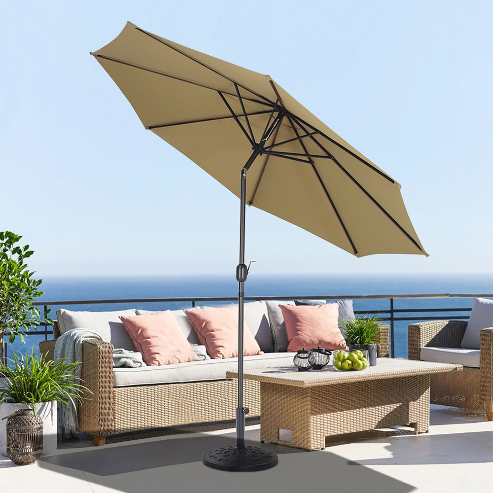 Living and Home Beige Round Crank Tilt Parasol with Round Base 3m Image 7