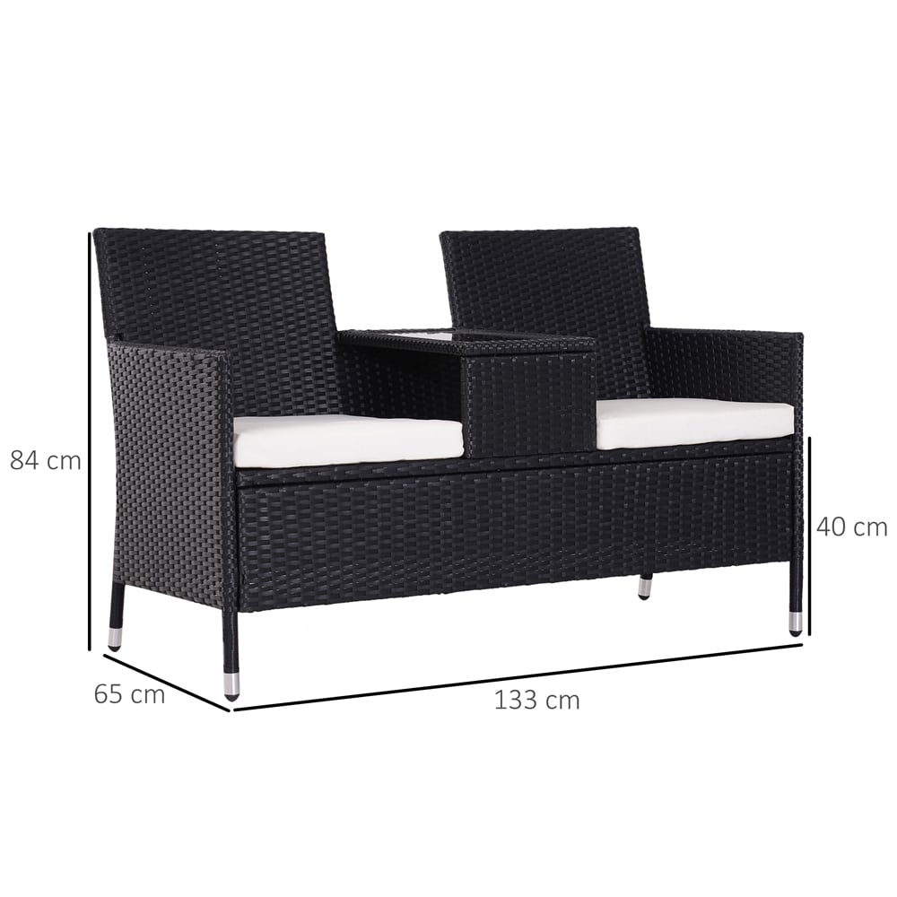 Outsunny Rattan Love Seat Black Image 6