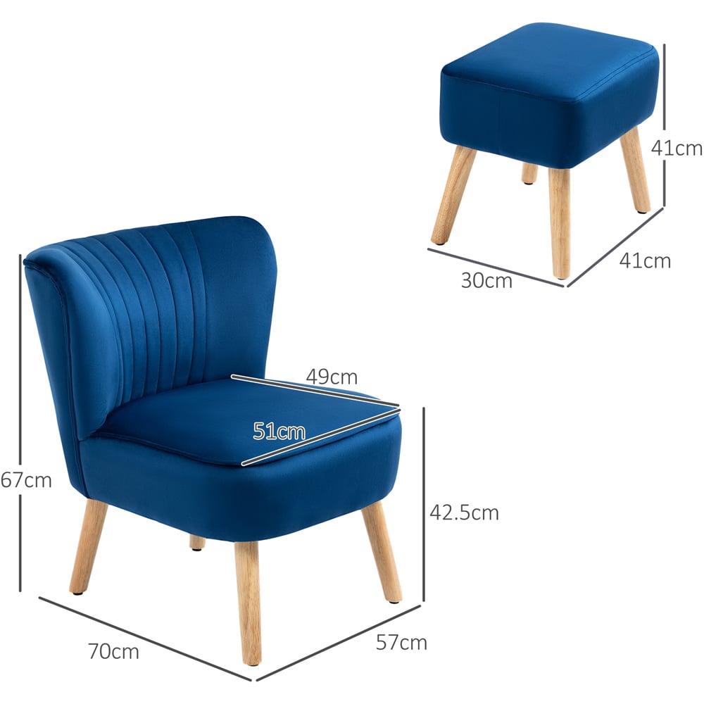 Portland Dark Blue Tufted Accent Chair with Footstool Image 8