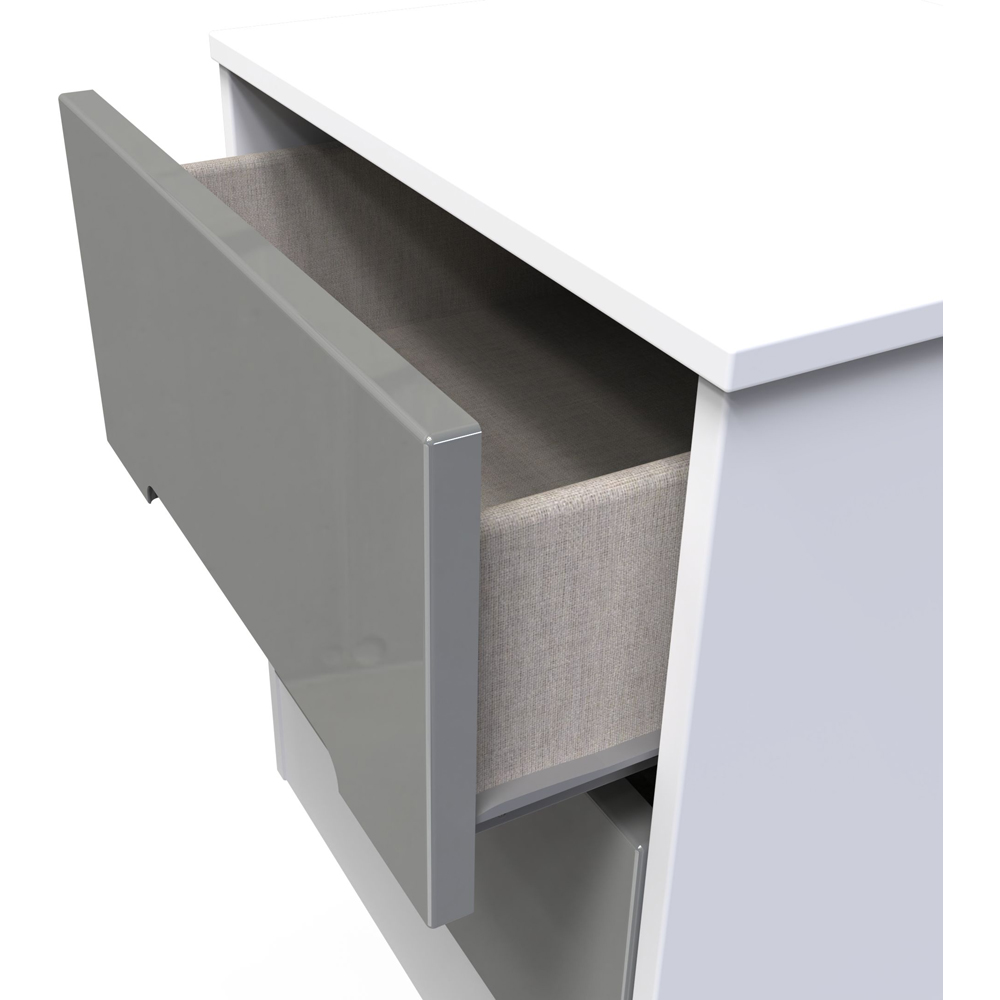 Crowndale Monaco 2 Drawer Grey Gloss and White Compact Bedside Cabinet Ready Assembled Image 6