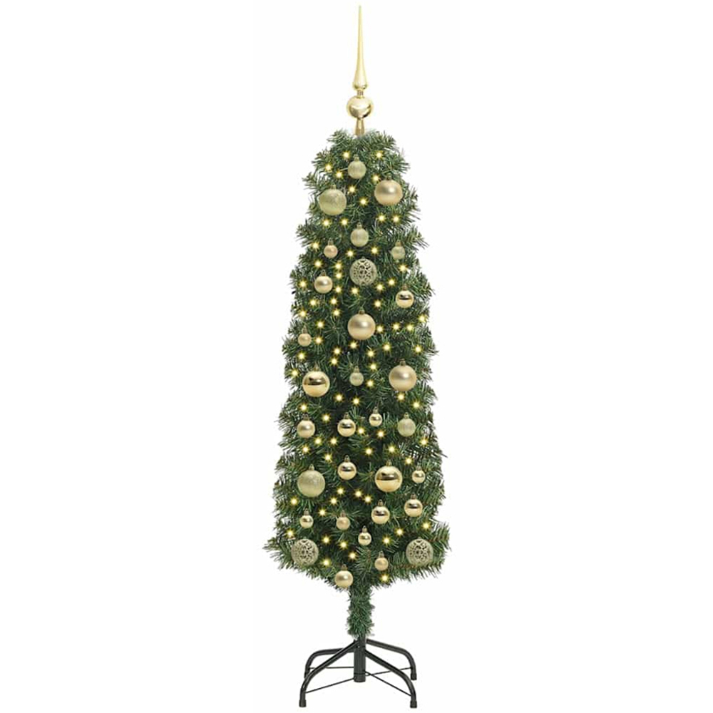 vidaXL Green Artificial Christmas Tree with Pinecones LEDs Gold Decoration Ornaments 5ft Image 1