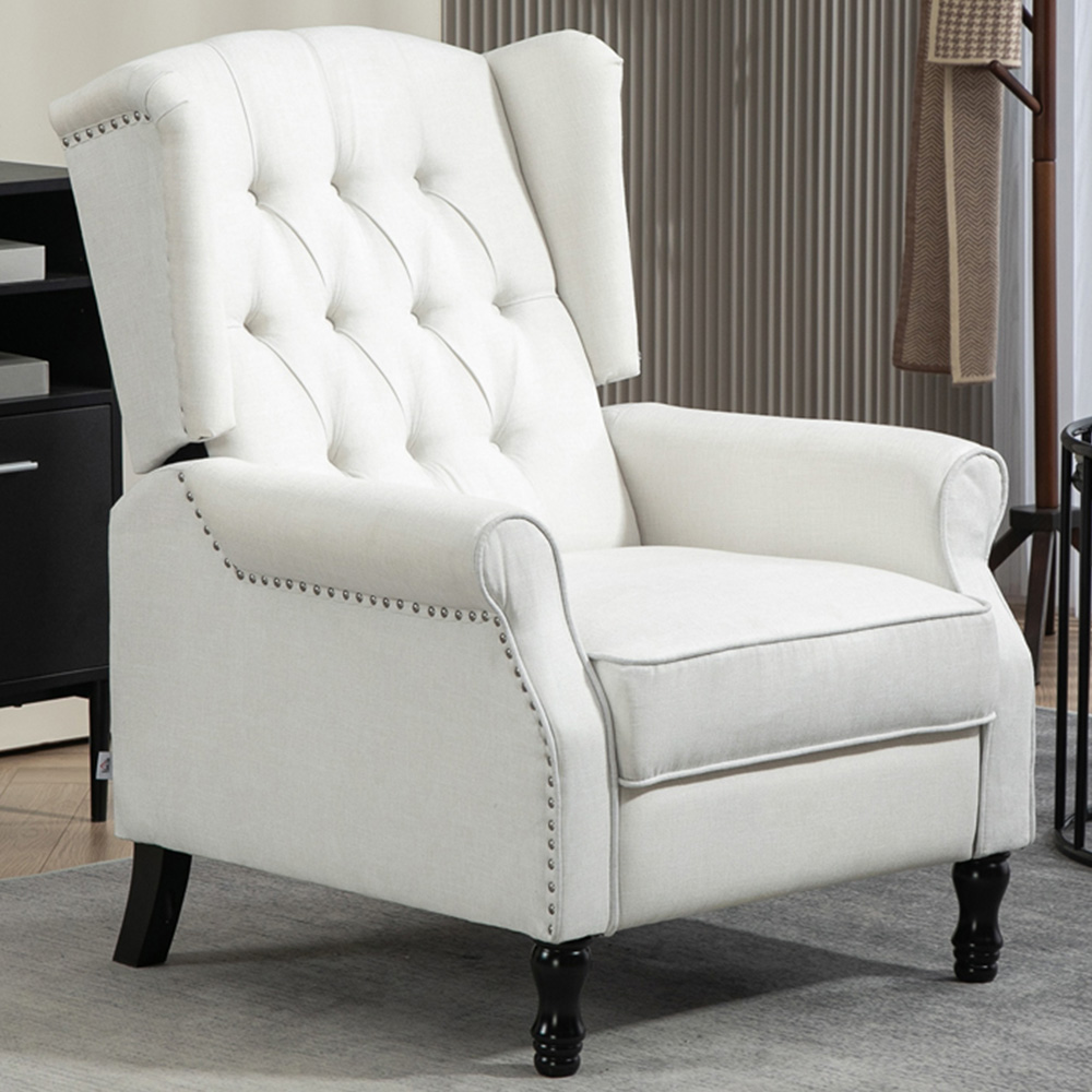 HOMCOM Cream White Vintage Recliner Armchair with Nail Head Trim Image 1
