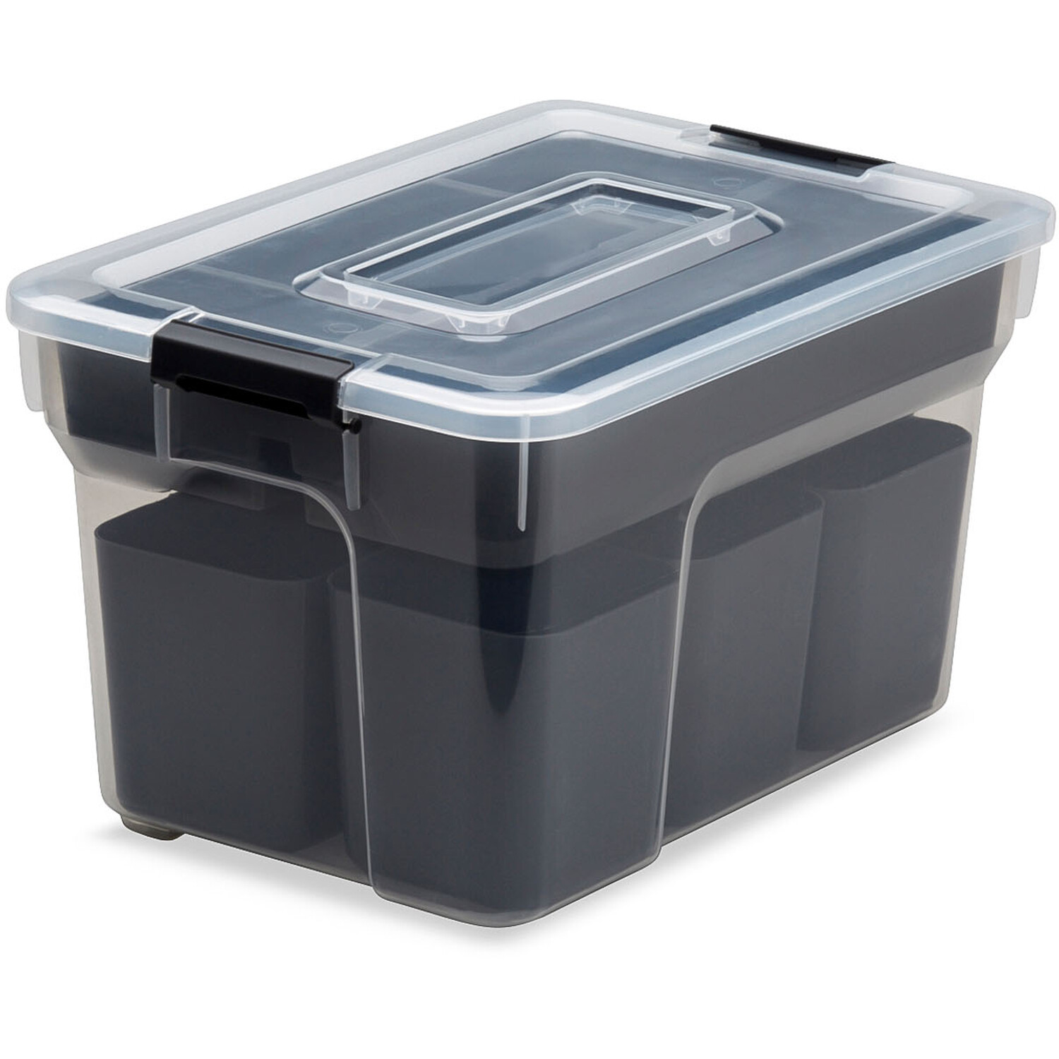 8L Black Storage Container with Tray and 6 Deep Cups Image