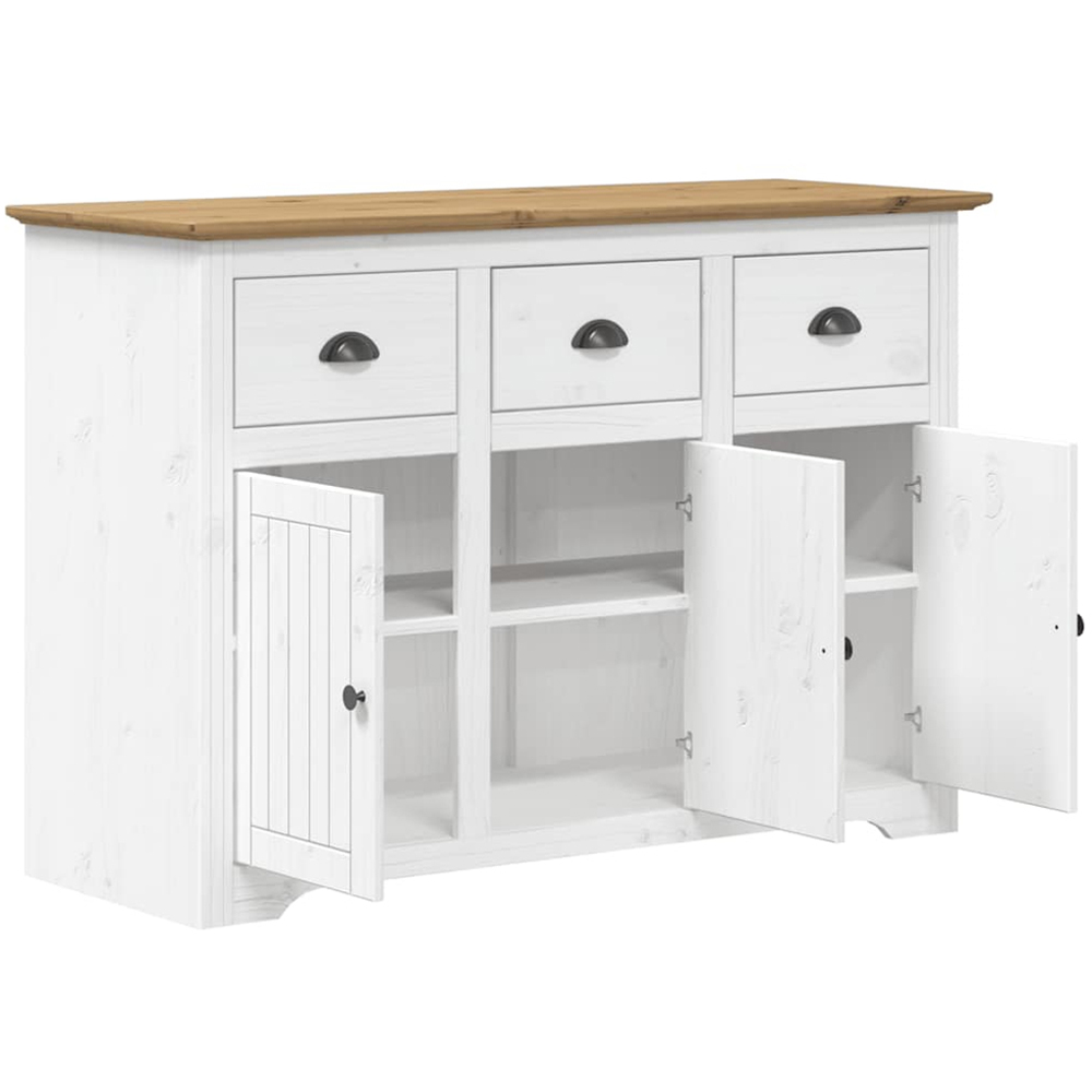 vidaXL Bodo 3 Door 3 Drawer White and Brown Solid Pine Wood Sideboard Image 4