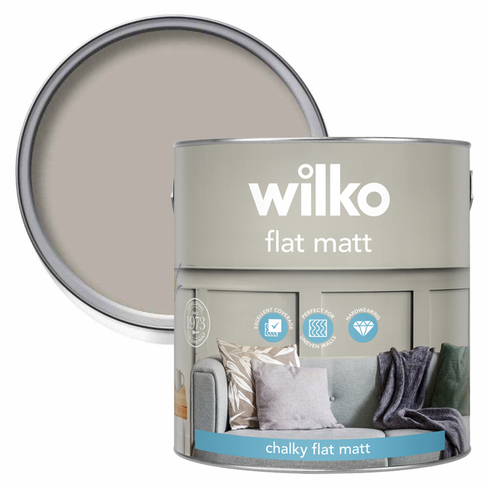 Wilko Perfectly Greige Flat Matt Emulsion Paint 2.5L Image 1