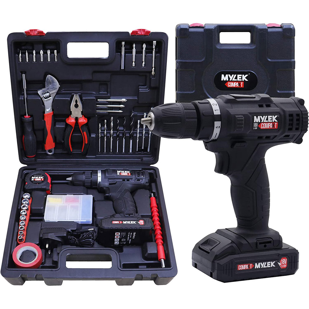 MYLEK 18V Lithium-Ion Drill Drive Including Battery and 90 Accessories Image 1