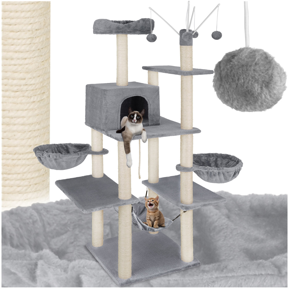 tectake Lilou Grey Cat Tree with Scratching Post 165cm Image 2