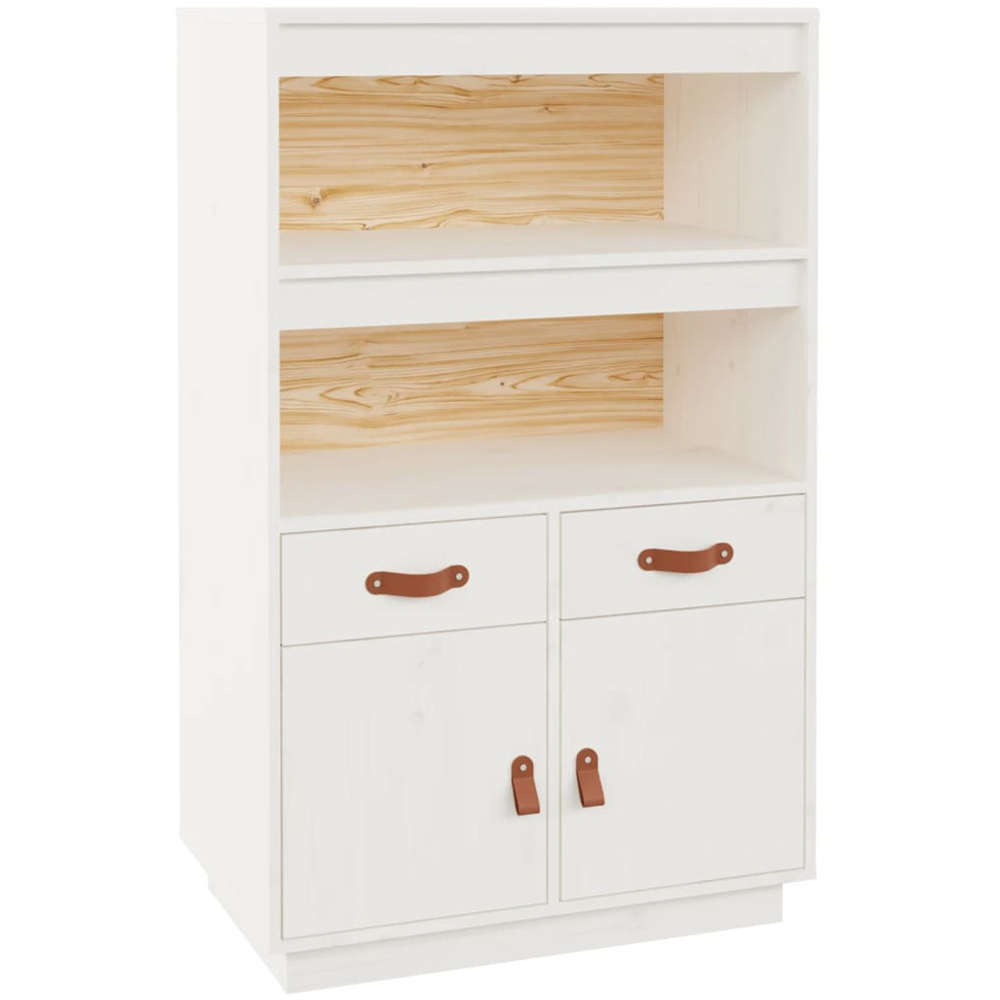 vidaXL 2 Door 2 Drawer 2 Shelf White Solid Pine Highboard Image 2