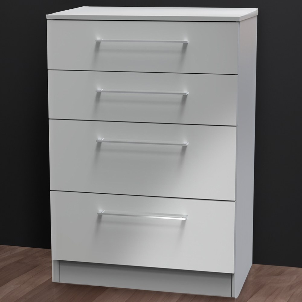 Crowndale Worcester 4 Drawer Uniform Gloss and Dusk Grey Chest of Drawers Ready Assembled Image 1