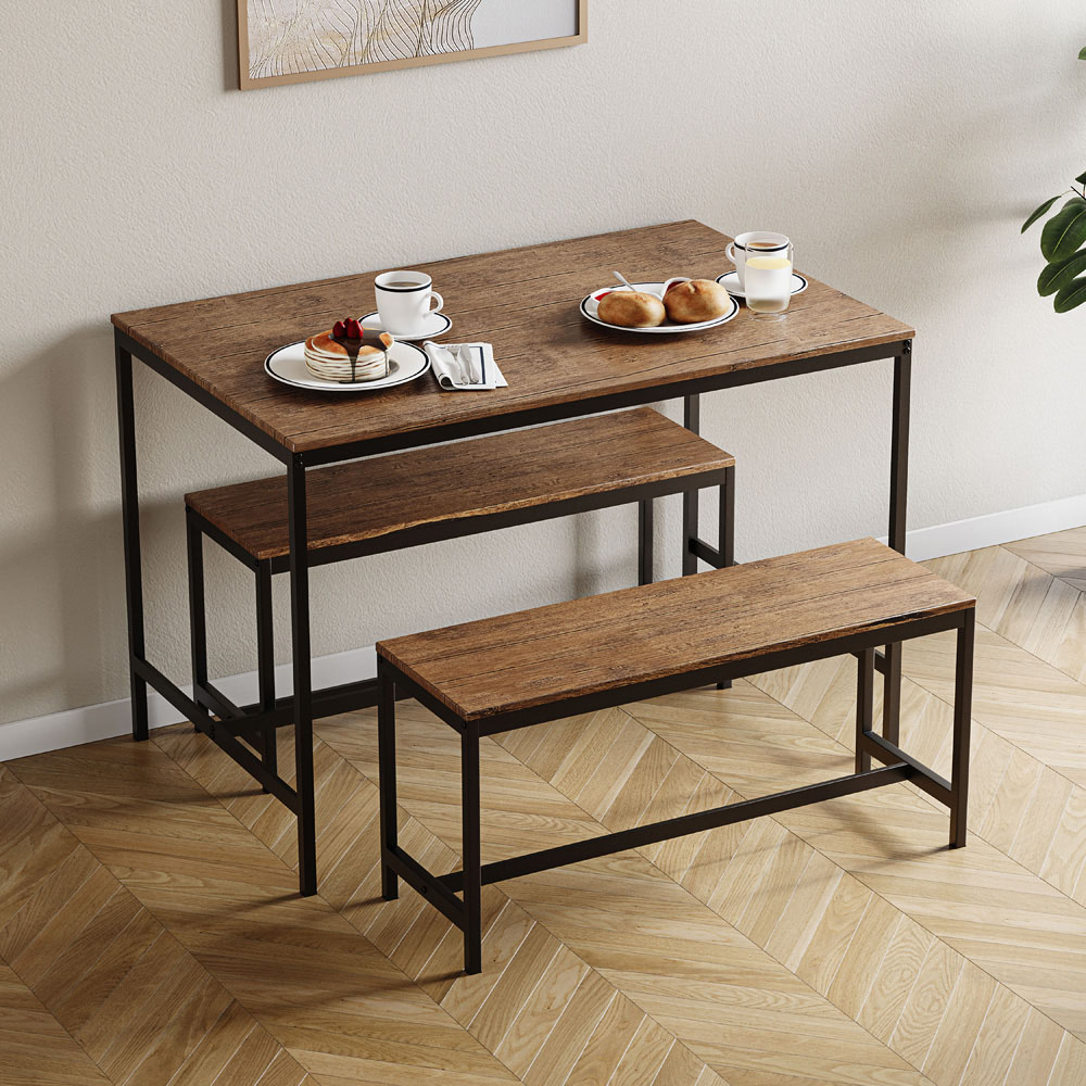 VIDA DESIGNS Roslyn 4 Seater Metal Frame Dining Bench Set Dark Wood Image 2