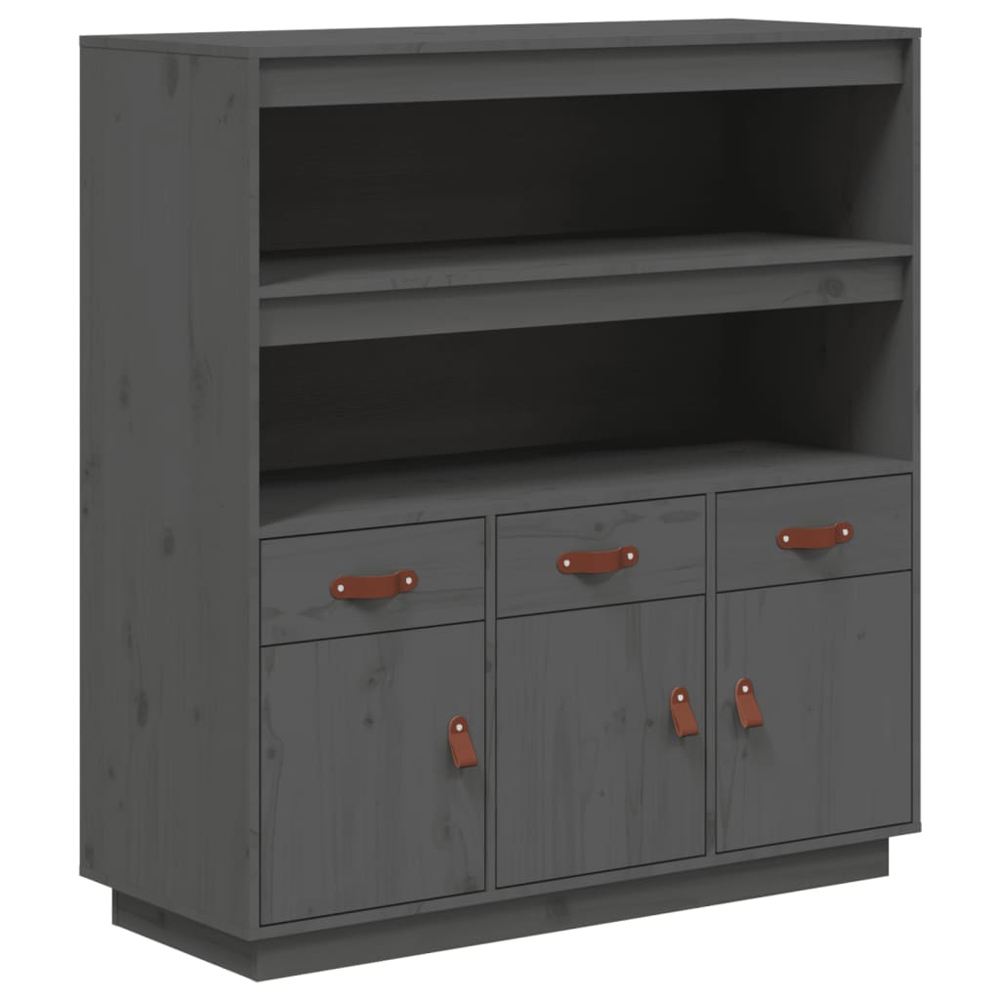 vidaXL 3 Door 3 Drawer 2 Shelf Grey Solid Pine Wood Highboard Image 2