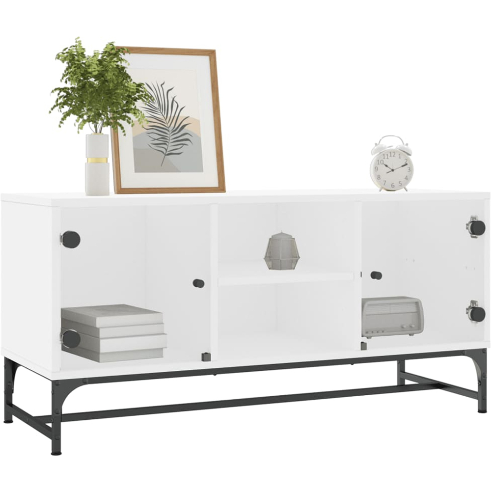 vidaXL 2 Glass Door 2 Shelf White TV Cabinet Image 3