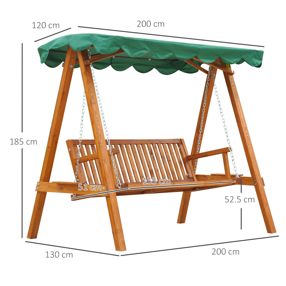 Outsunny 3 Seater Green Wooden Swing Seat Image 6