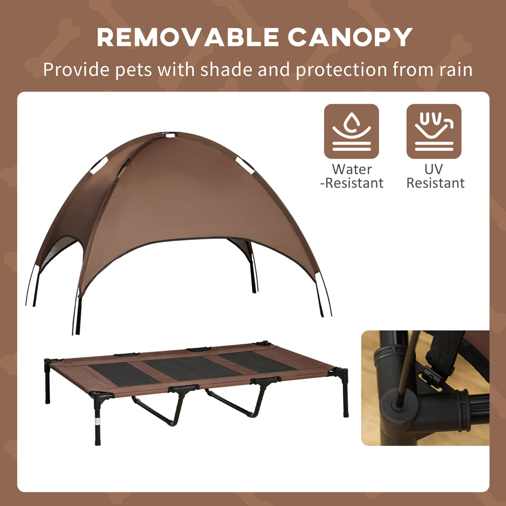 PawHut 122cm Coffee Elevated Dog Bed with UV Protection Canopy Image 6