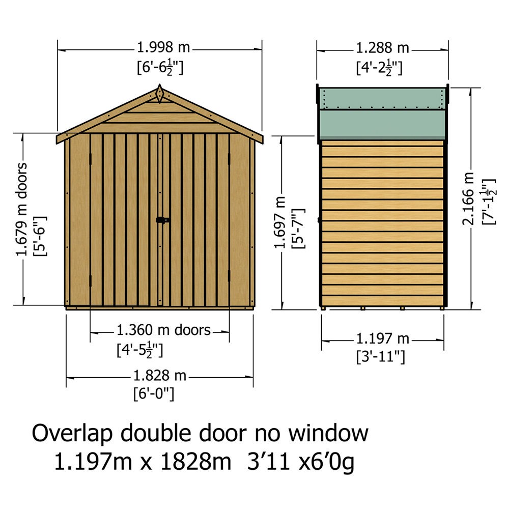 Shire 4 x 6ft Double Door Dip Treated Overlap Shed Image 5