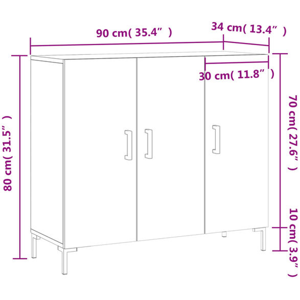 vidaXL 3 Door Smoked Oak Sideboard Image 6