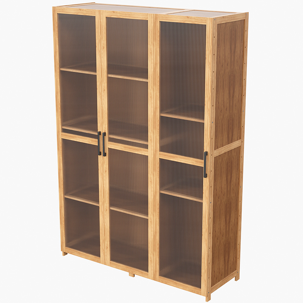 Living and Home 3 Door Brown and Natural Acrylic Storage Cabinet with Adjustable Shelves Image 2