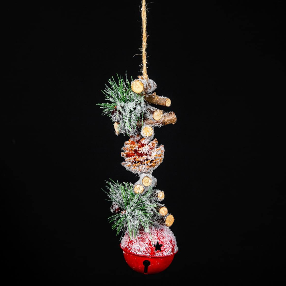 Shatchi Red Jingle Bells Wooden Sticks Berries and Pinecones Christmas Hanging Decoration 33cm Image 4