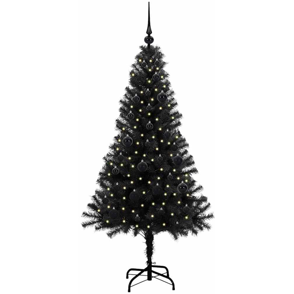 vidaXL Pre-Lit Black Baubles Black Artificial Christmas Tree 5ft Image 1