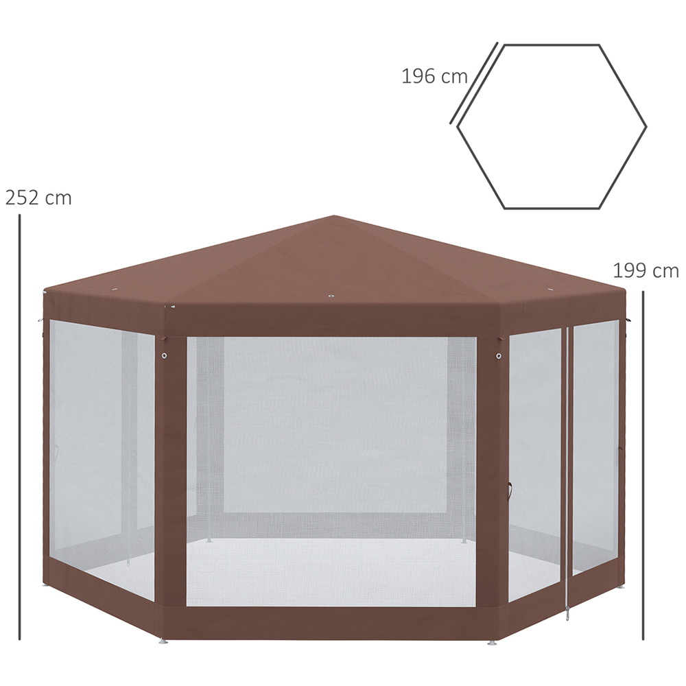 Outsunny Brown Hexagonal Gazebo with Mosquito Netting Image 6