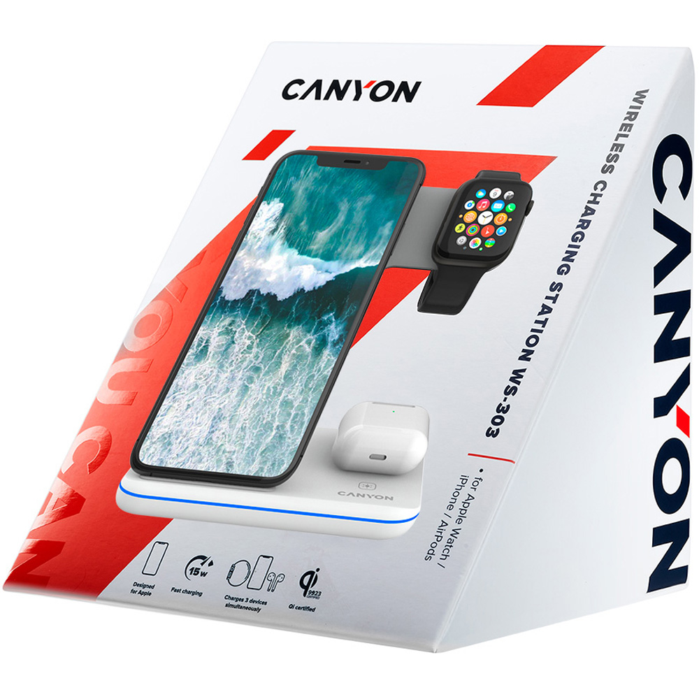 Canyon WS-303 3-in-1 White Wireless Charger 15W Image 6