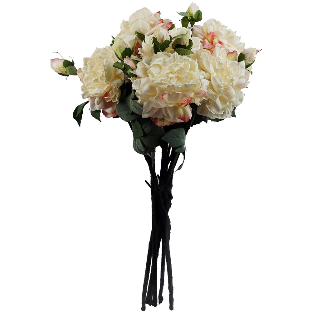 Leaf Cream Peony Single Stem Artificial Flower 2ft 6 Pack Image 1