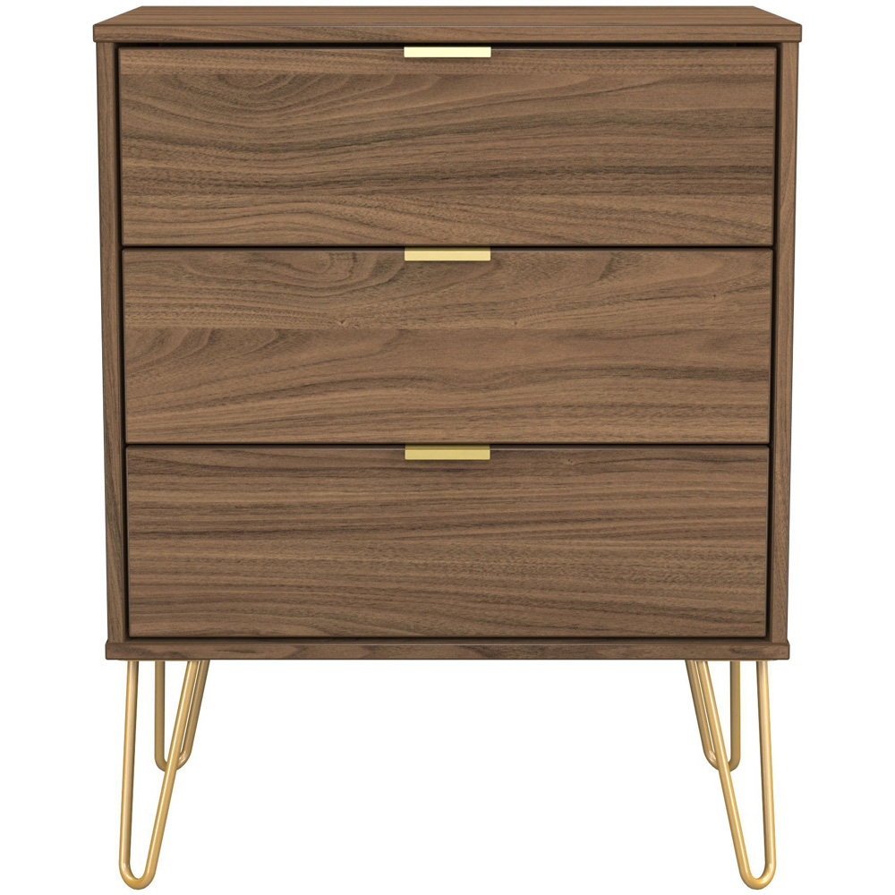 Crowndale Hong Kong 3 Drawer Carini Walnut Midi Chest of Drawers Ready Assembled Image 3