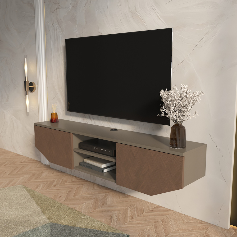 Decorotika Hera 2 Door 2 Shelf Galaxy Vintage Wall Mounted TV Unit Image 6