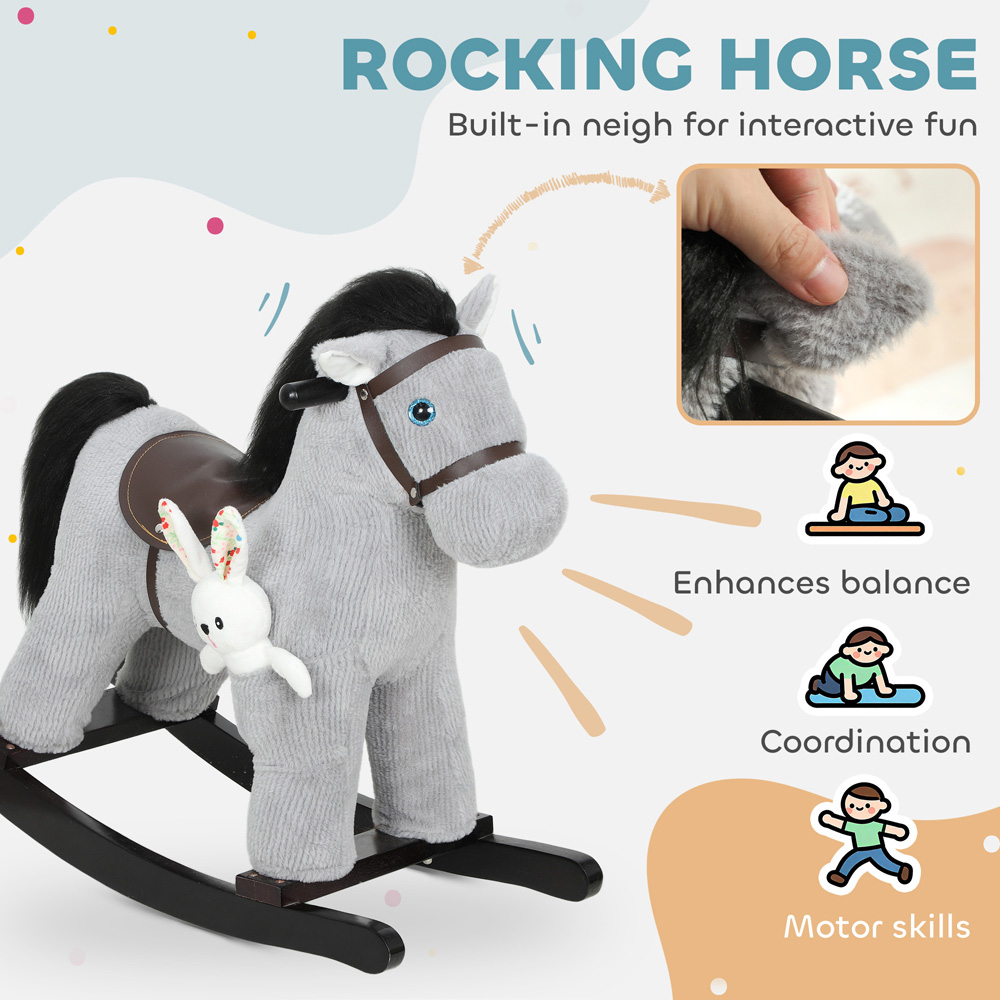 Tommy Toys AIYAPLAY Kids Grey Ride On Rocking Horse with Interactive Sounds and Rabbit Doll Image 8