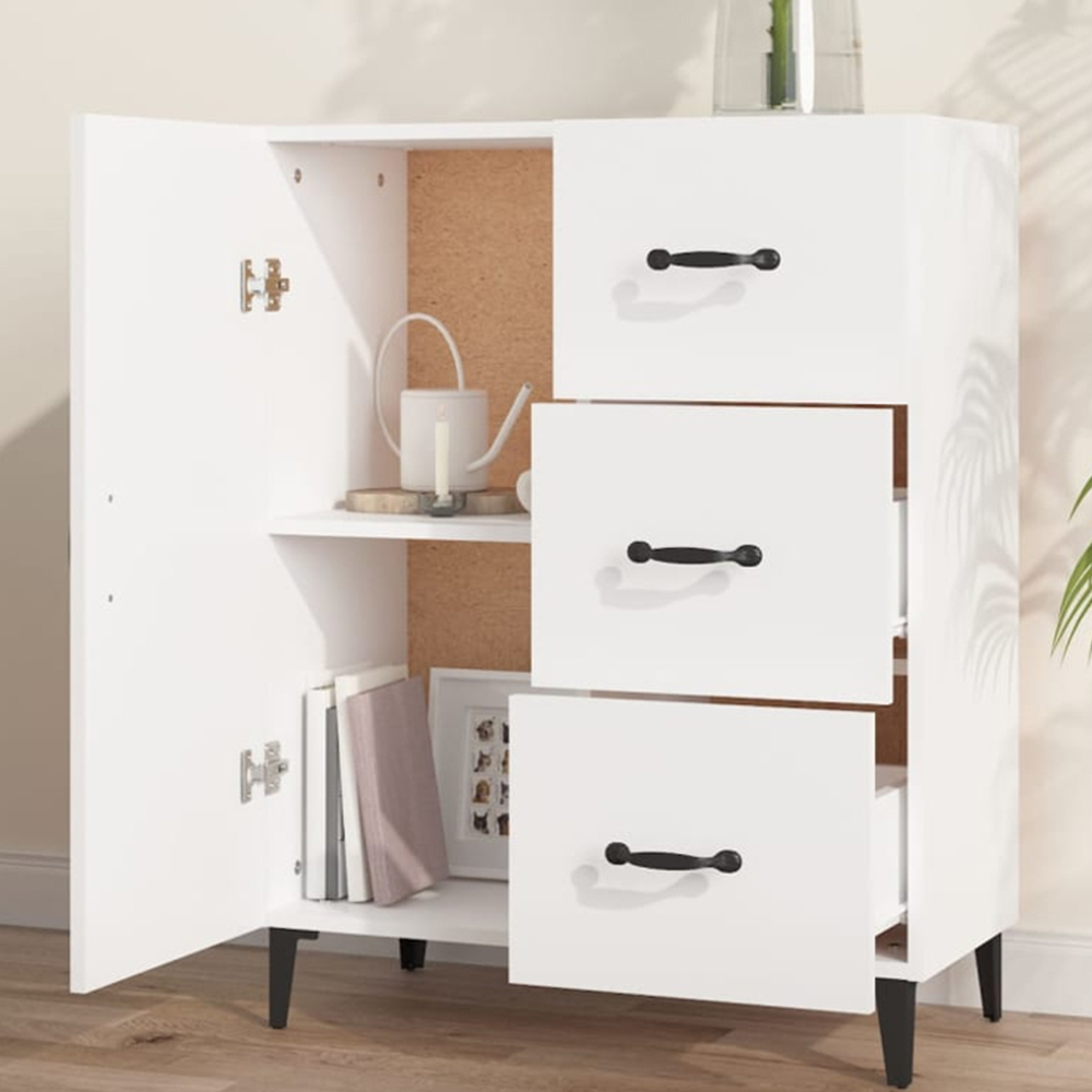 vidaXL Single Door 3 Drawer White Sideboard Image 1
