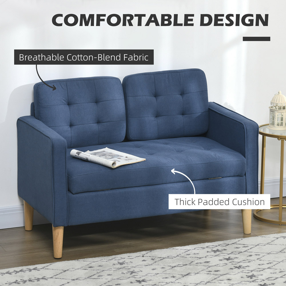 Portland 2 Seater Blue Cotton Tufted Loveseat Sofa  Image 5