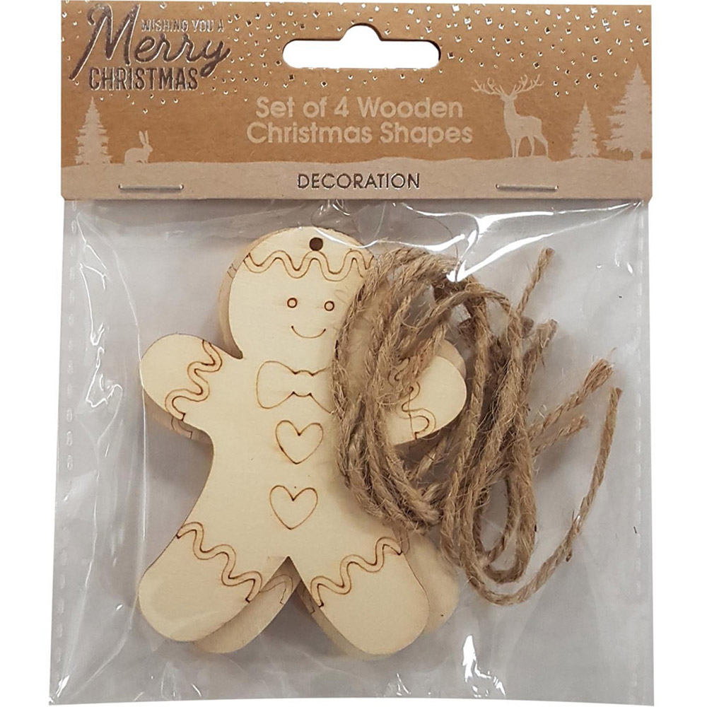 Pack of 4 Wooden Christmas Shapes Image 2