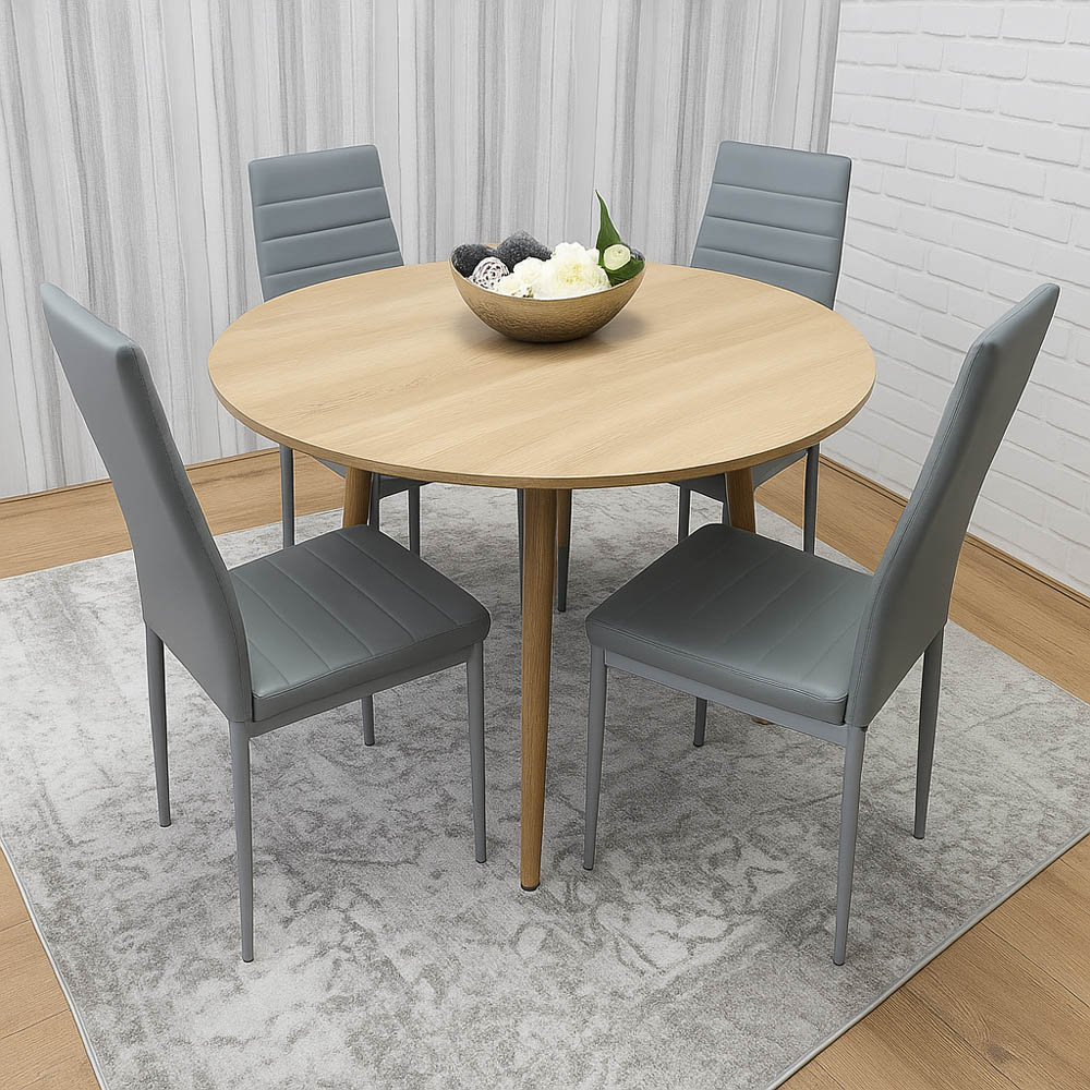 Kosy Koala 4 Seater Round Faux Leather Wooden Dining Set Grey Image 5