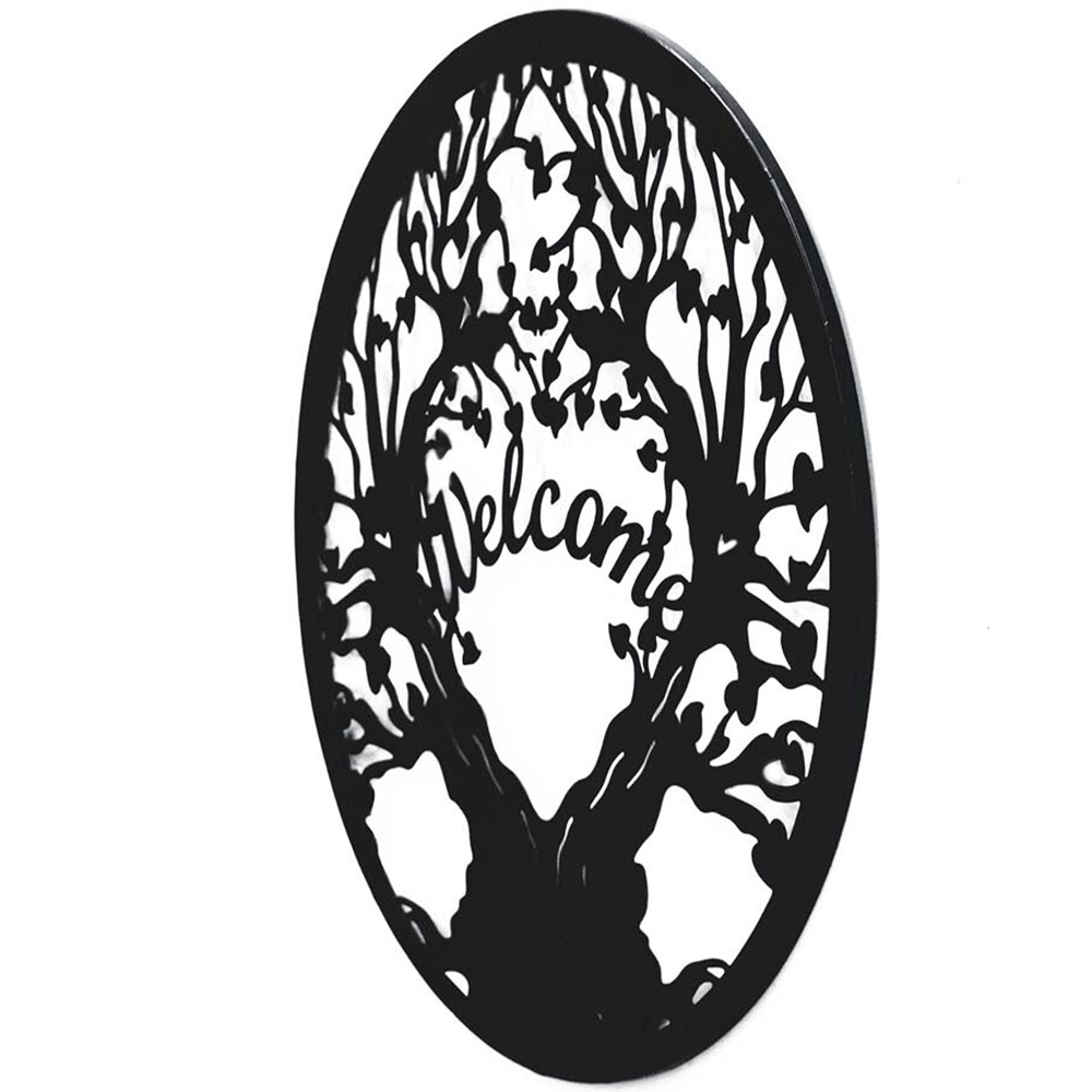 Indoor/Outdoor Welcome Tree Round Art - Black Image 3