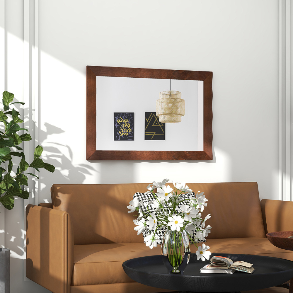 Costway Brown Rubberwood Rustic Style Wall Mirror 106 x 71cm Image 5