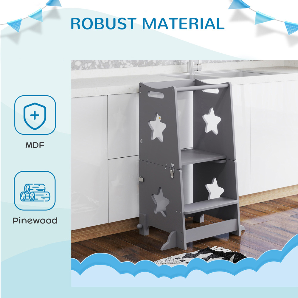 AIYAPLAY 2-in-1 Grey Toddler Step Stool with Safety Rail Image 6