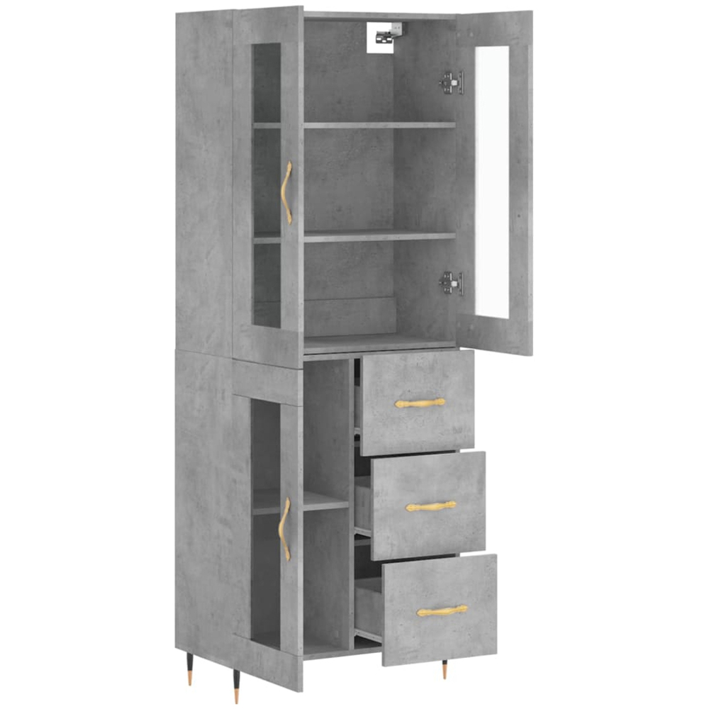 vidaXL 3 Glass Door 3 Drawer Concrete Grey Highboard Image 4