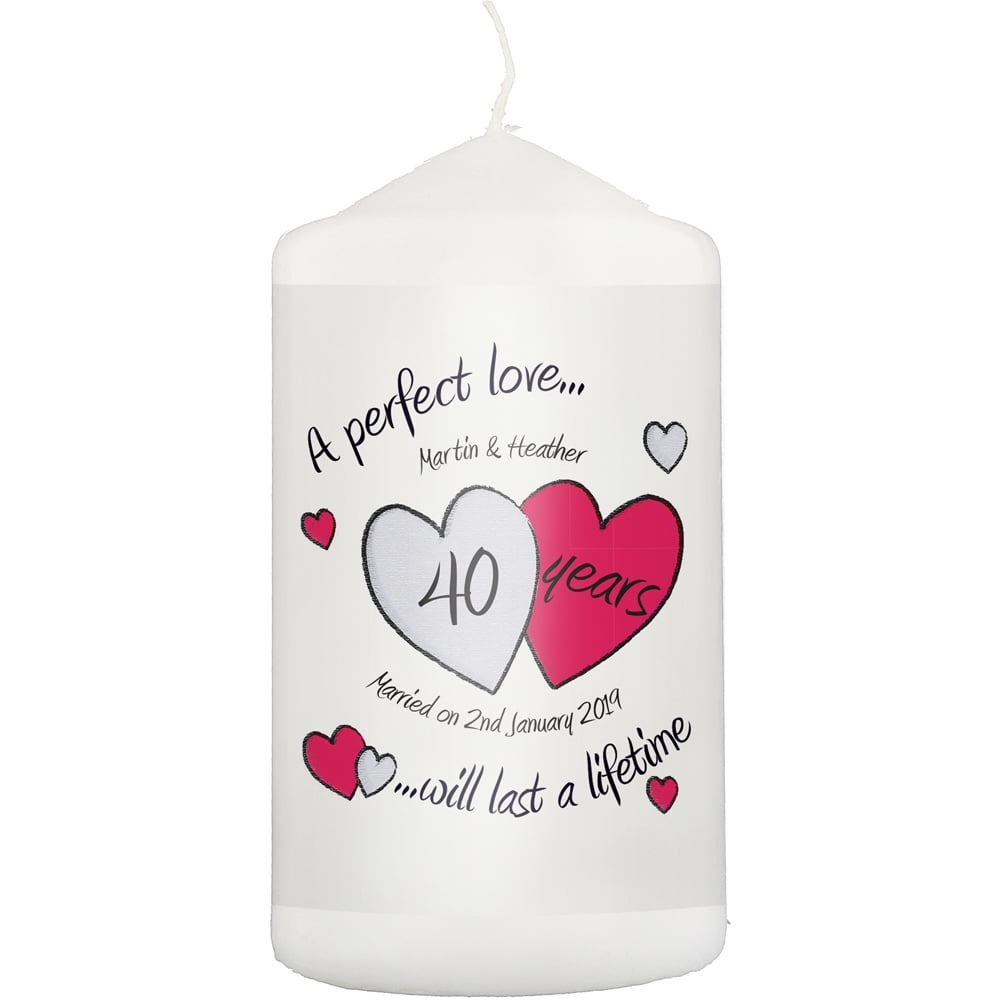 Personalised Memento Personalised A Perfect Love Ruby Anniversary Pillar Candle Image 1