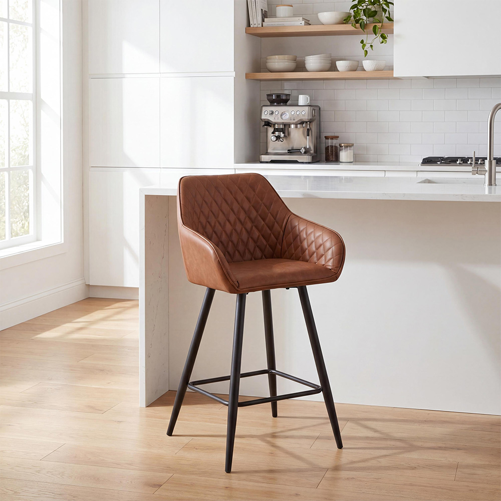 wilko Kensington Vintage Brown Quilted Bar Stool Image 9