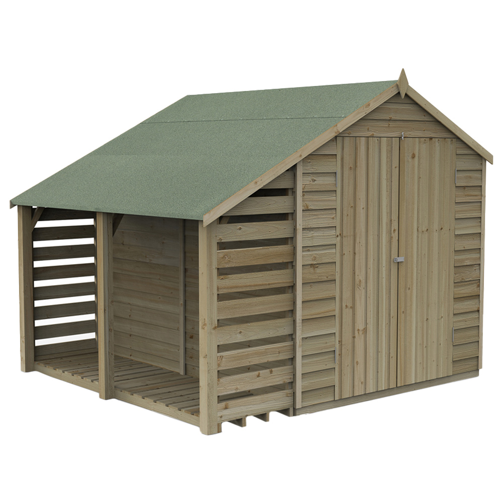 Forest Garden 6 x 8ft Double Door Overlap Apex Shed with Lean To Image 1