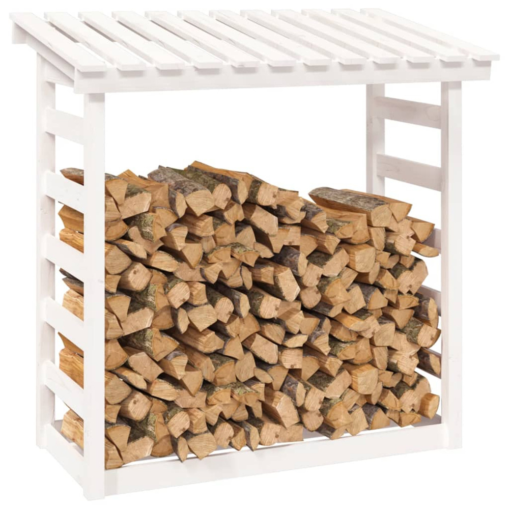 vidaXL White Pine Wood Firewood Log Holder 110 x 108 x 64.5cm Image 3