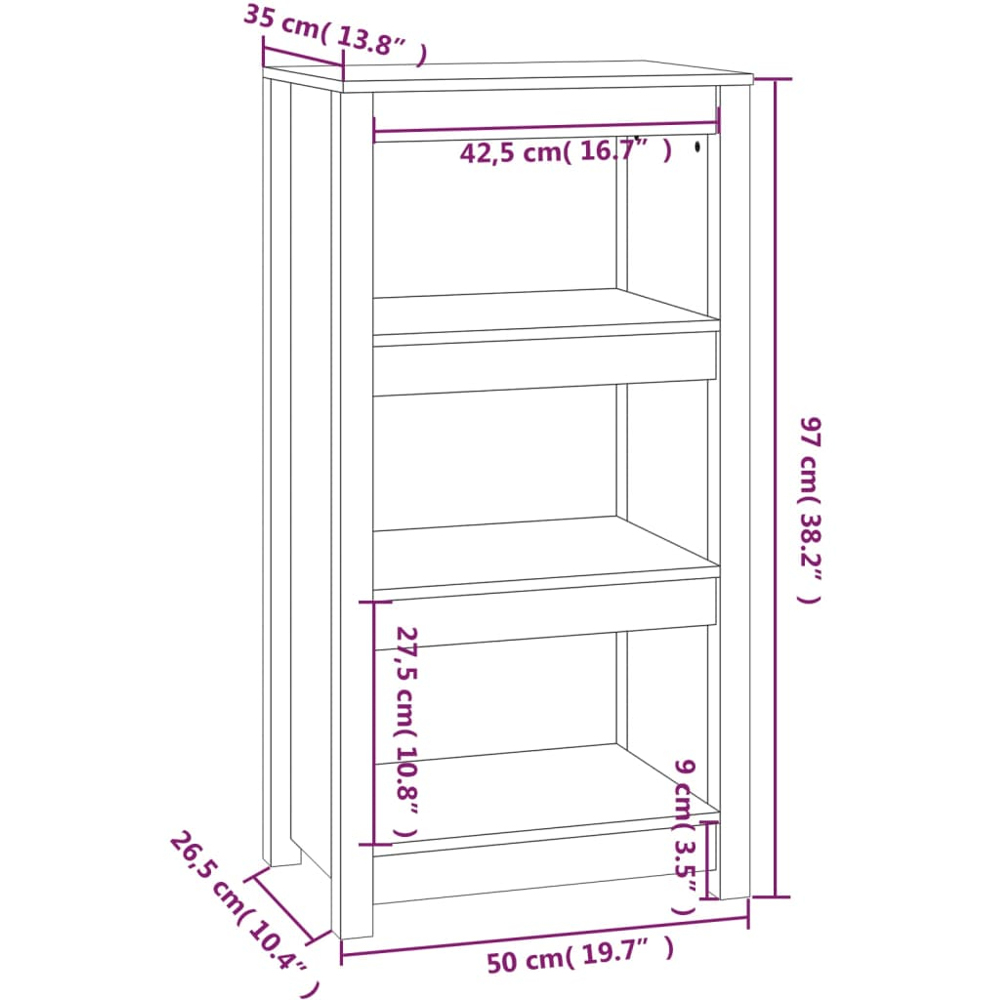 vidaXL 3 Shelf Grey Solid Pine Wood Bookcase Image 9