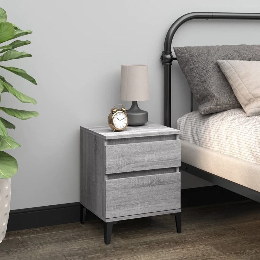 vidaXL 2 Drawer Grey Sonoma Bedside Table Set of 2 Image 3
