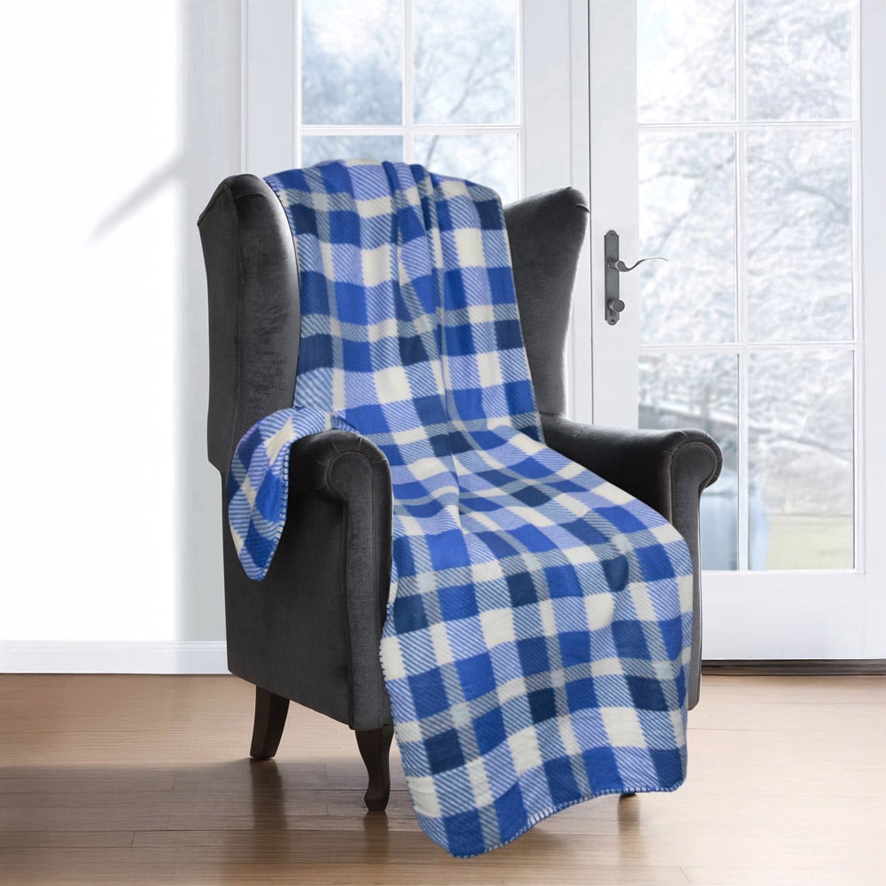 Velosso Blue Check Polar Fleece Blanket 152 x 127cm Image 2