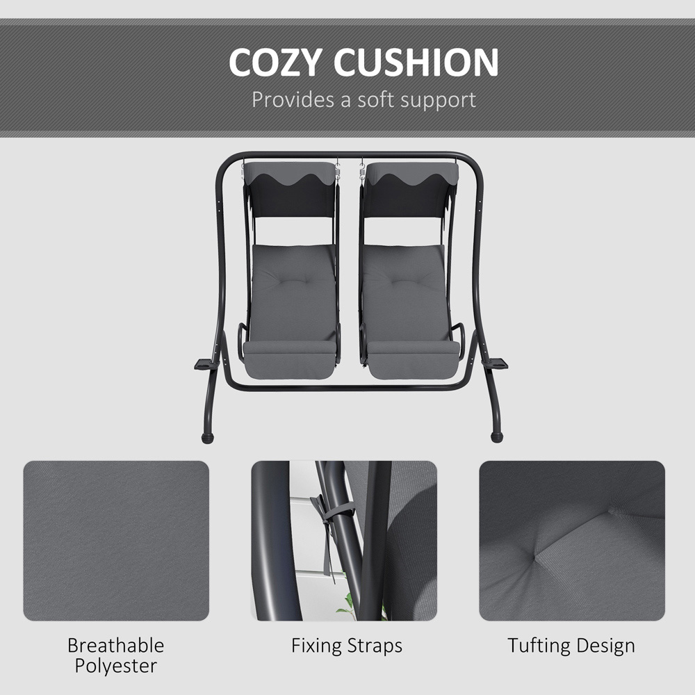 Outsunny 2 Seater Grey Swing Chair with Canopy Image 7