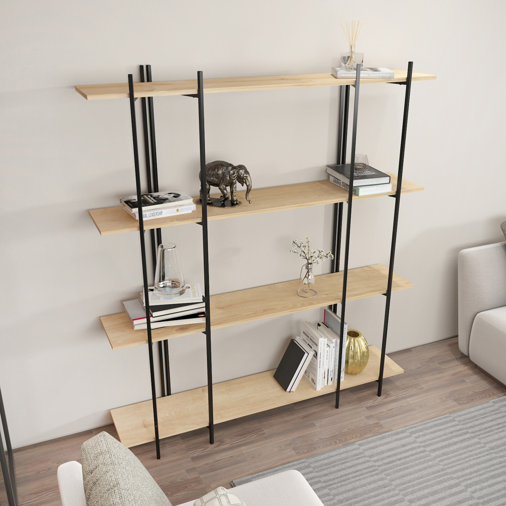 Decorotika Moss 4 Shelf Oak and Black Bookcase Image 5